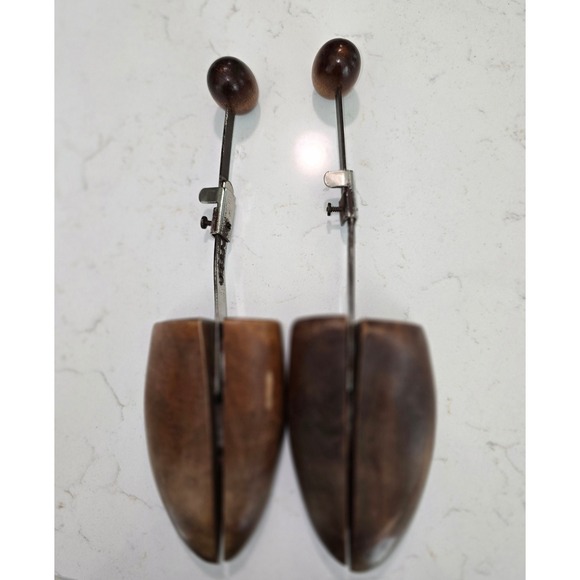 Other - Vintage Wooden Shoe Trees Adjustable Split Toe Metal Hardware Pair Brown